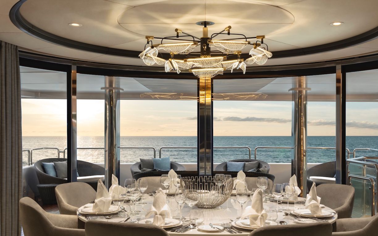 Thailand Superyacht Charter — sky lounge dining at sunset
