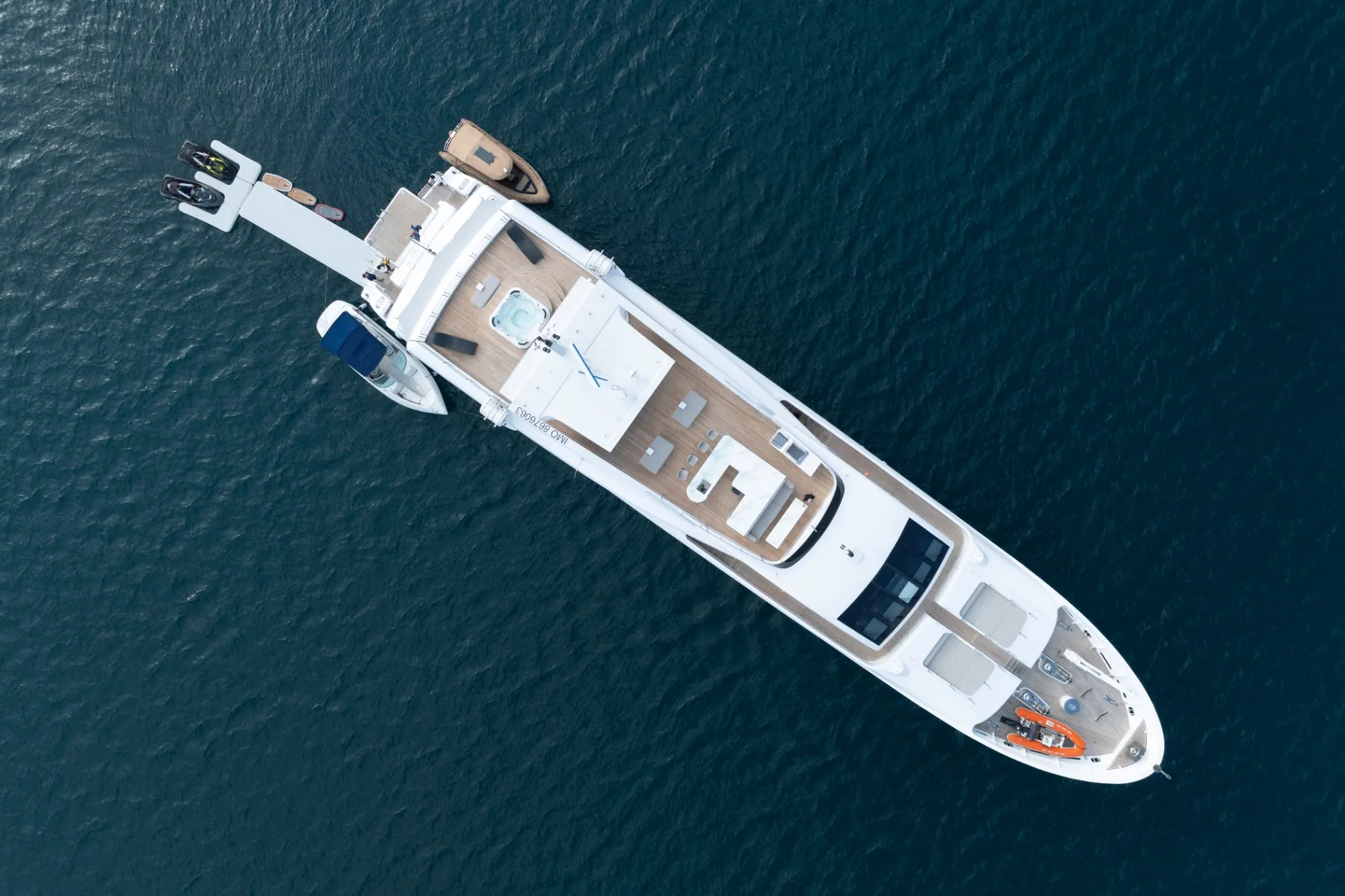 Aerial drone view of superyacht Panakeia in Thailand